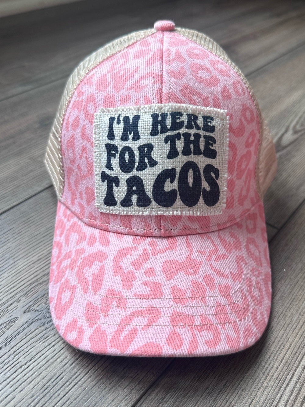 Leopard Here For The Tacos Hat Adjustable Distressed Pink Baseball Hat